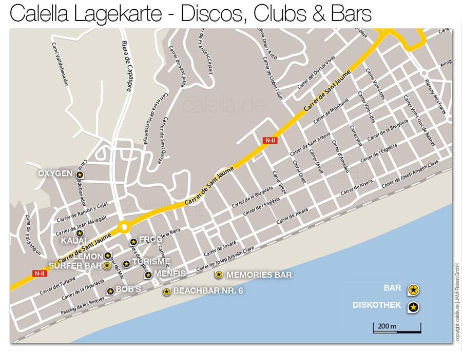 Lage der Clubs & Discos in Calella